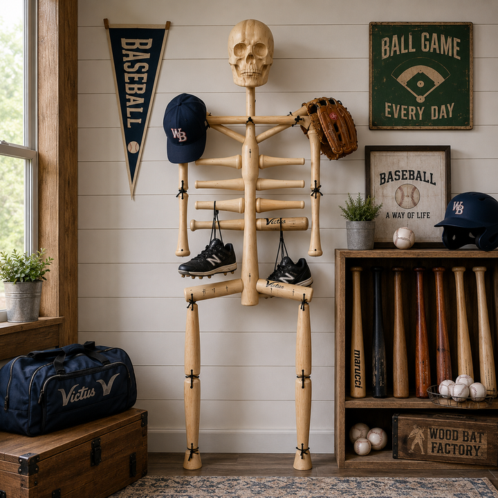 Spooky Skeleton Baseball Bat & Gear Rack