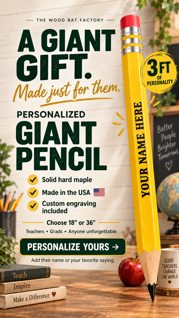 Personalized Giant Wooden Pencil – Teacher Gift & Classroom Decor - Jumbo Size 3ft Long!