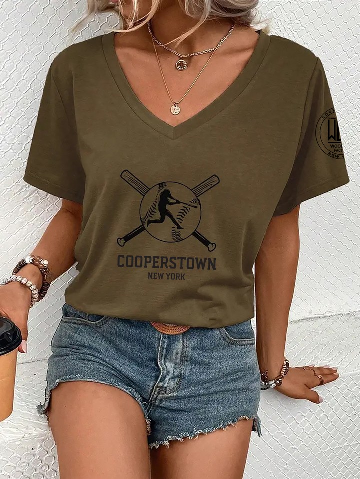 Baseball & Figure Pattern Casual T-Shirt