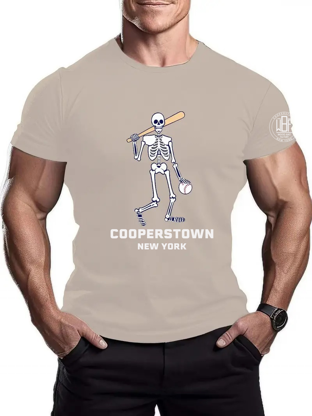 Skeleton Baseball Player Print T Shirt