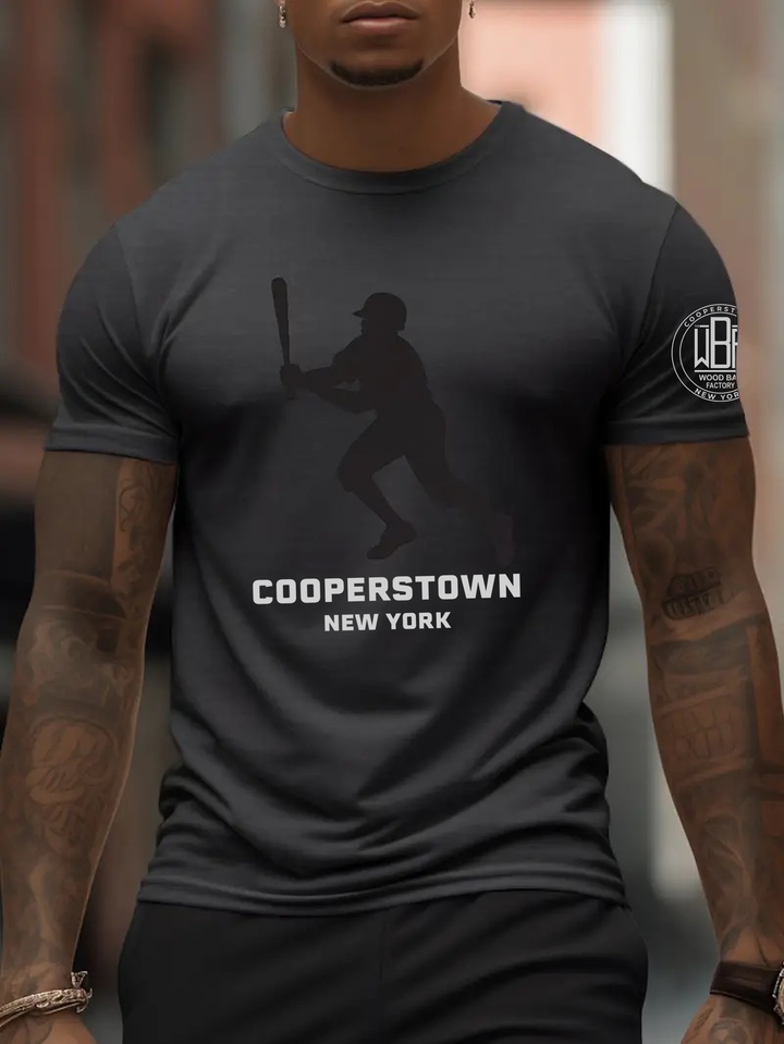 Silhouette Of A Baseball Player Print Tees For Men