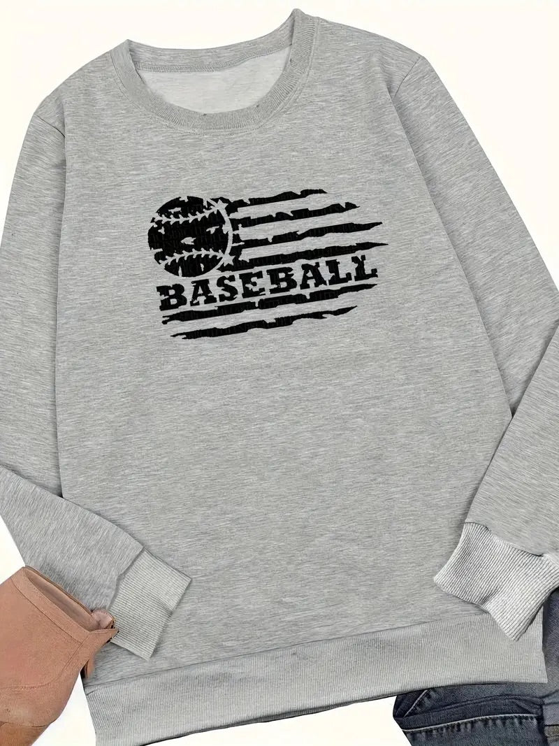 Baseball Print Pullover Sweatshirt, Casual Long Sleeve