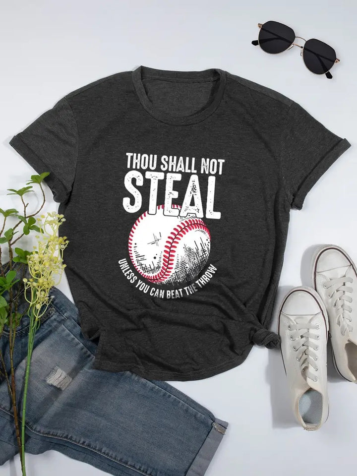 Baseball Print T-shirt, Casual Short Sleeve Crew Neck Top