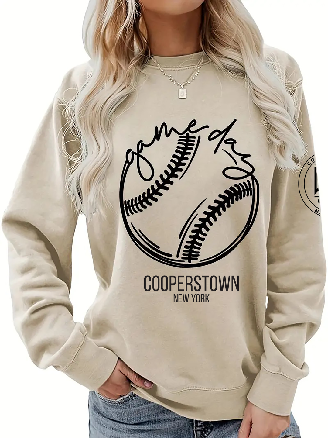 Baseball Print Pullover Sweatshirt, For Fall & Winter