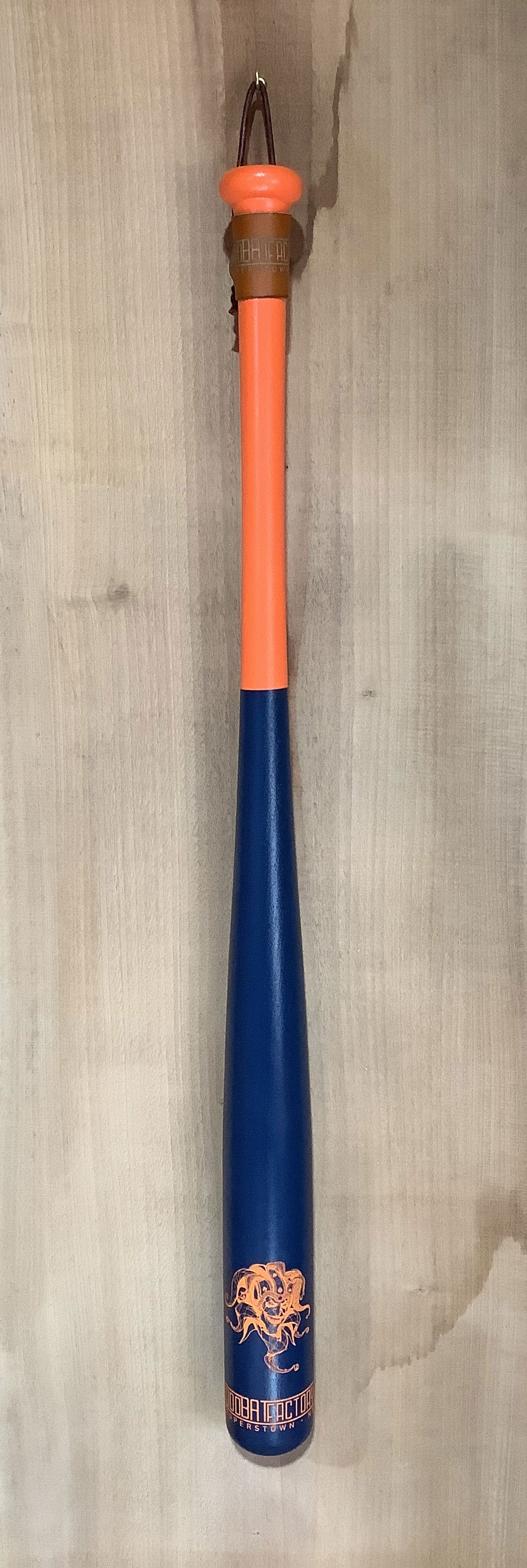 Custom Engraved & Hand Painted Wood Trophy Bat "Orange Jester"