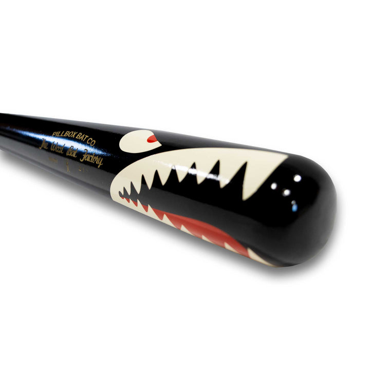 Pillbox Youth Shark Black (Bare Handle w/ White & Red Rings) Wood Baseball Bat | Maple | 32" (-8)