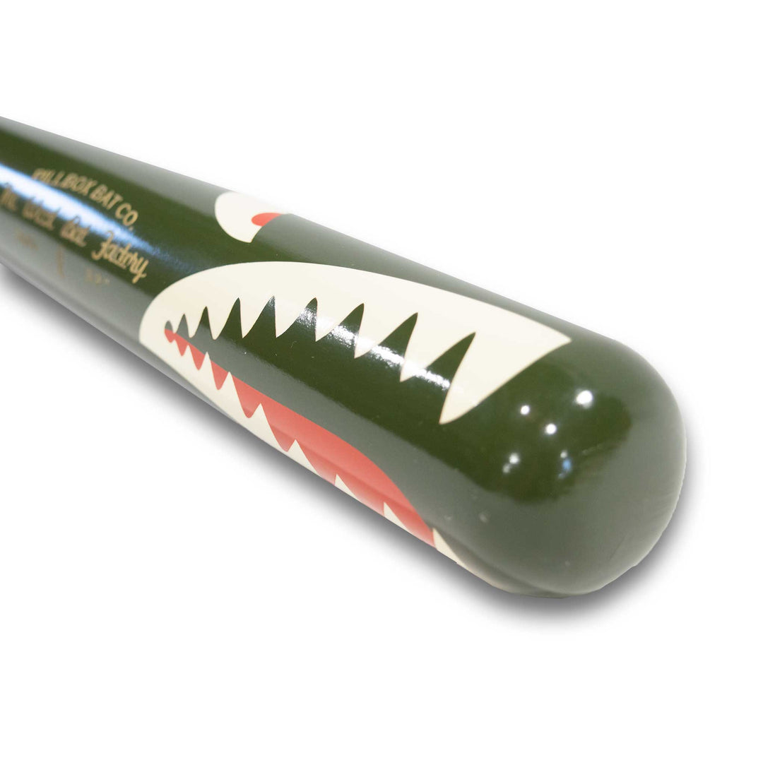Pillbox Youth Shark Green (Bare Handle w/ White & Red Rings) Wood Baseball Bat | Maple | 32" (-8)