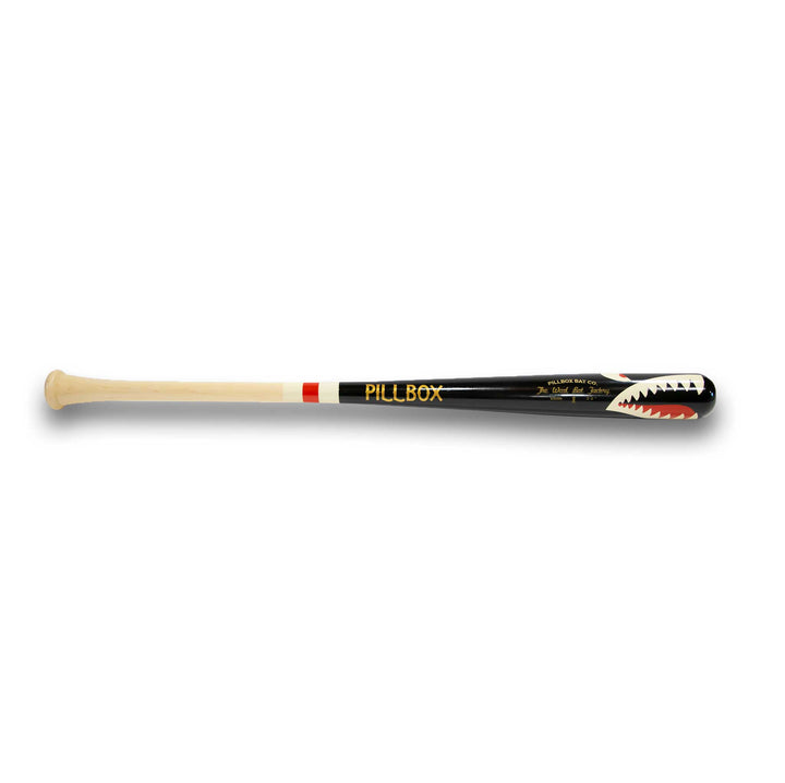 Pillbox Youth Shark Black (Bare Handle w/ White & Red Rings) Wood Baseball Bat | Maple | 29" (-8)