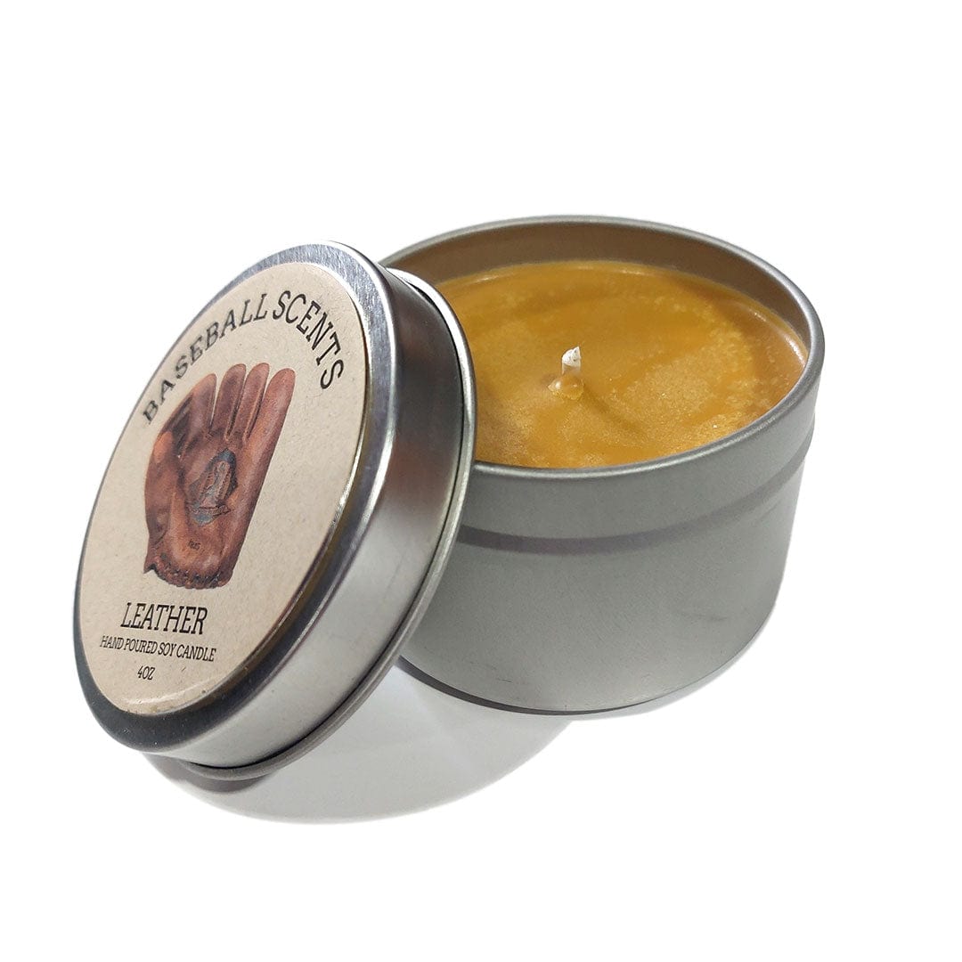 Baseball Scents Decor Leather Scented 4 oz. Soy Candle