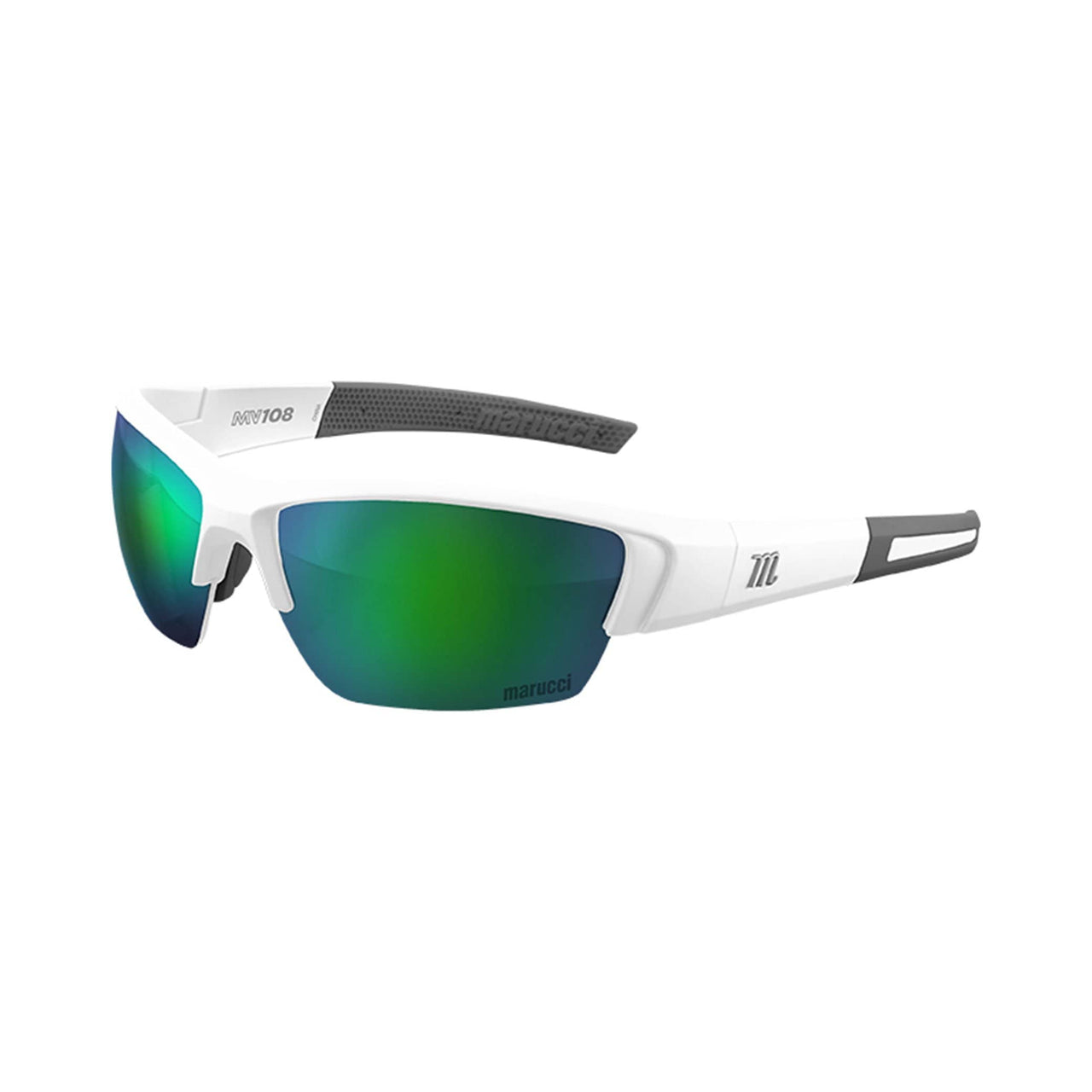 Marucci Sunglasses Matte White - Green Lens with Green Mirror Marucci MV108 Performance Sunglasses