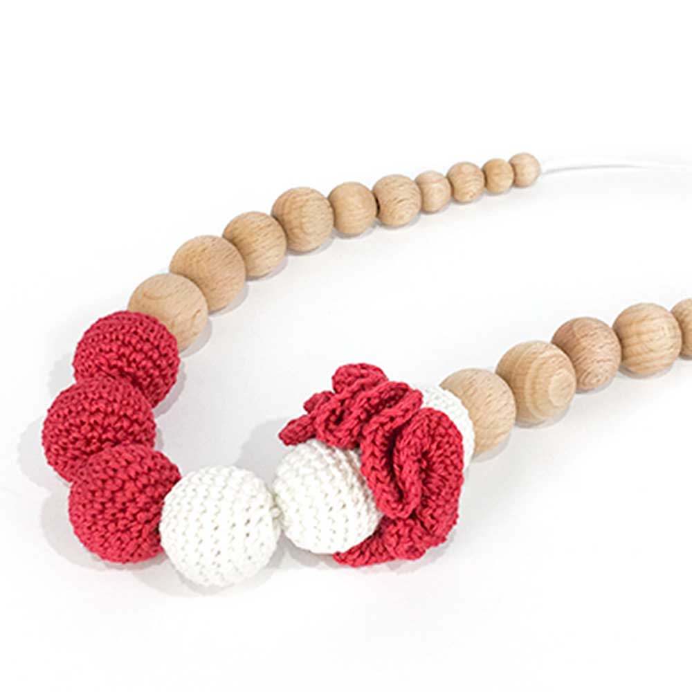 The Wood Bat Factory Necklace Red Crochet Wooden Teething Necklace
