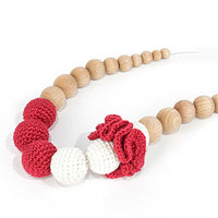 Thumbnail for The Wood Bat Factory Necklace Red Crochet Wooden Teething Necklace