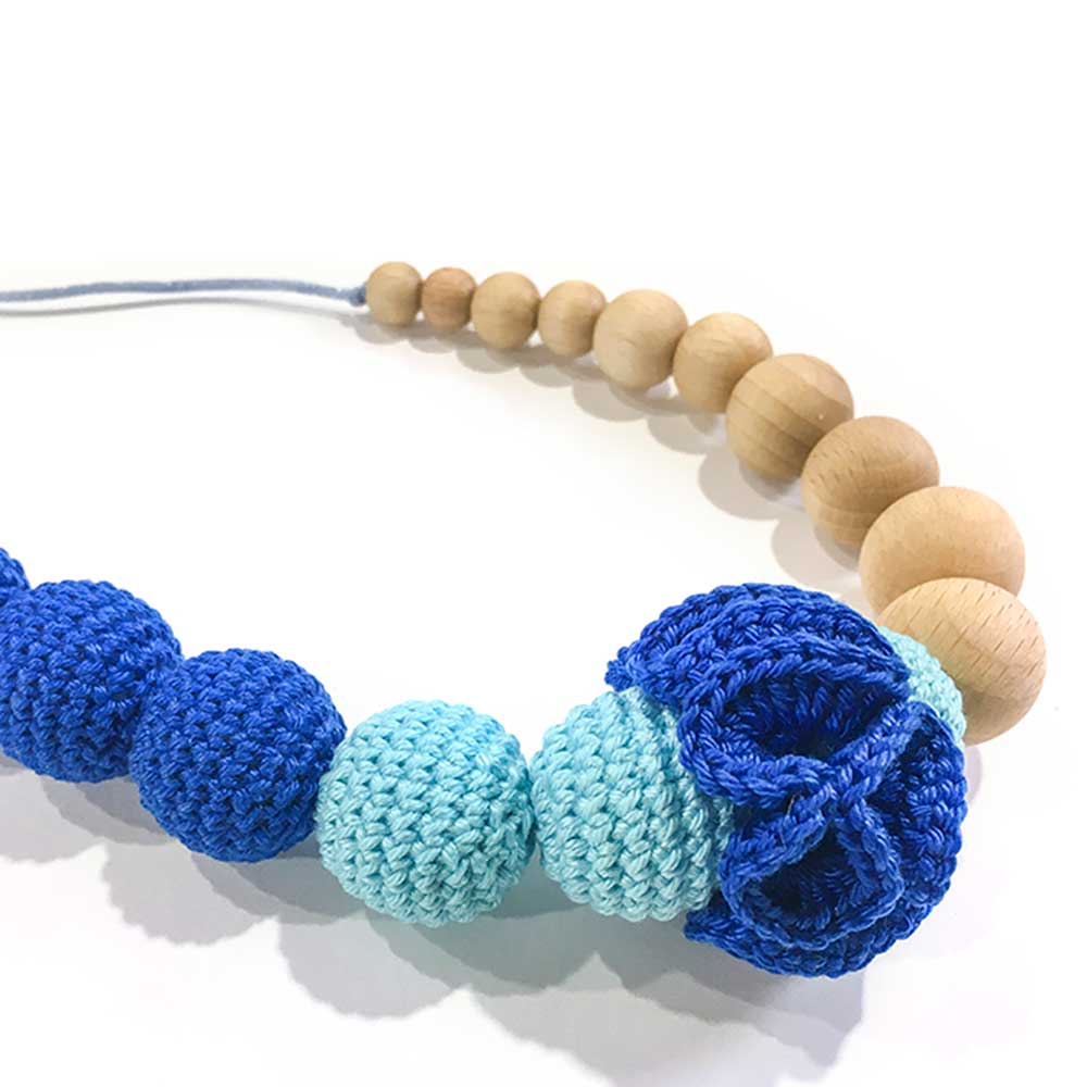 The Wood Bat Factory Necklace Blue Crochet Wooden Teething Necklace