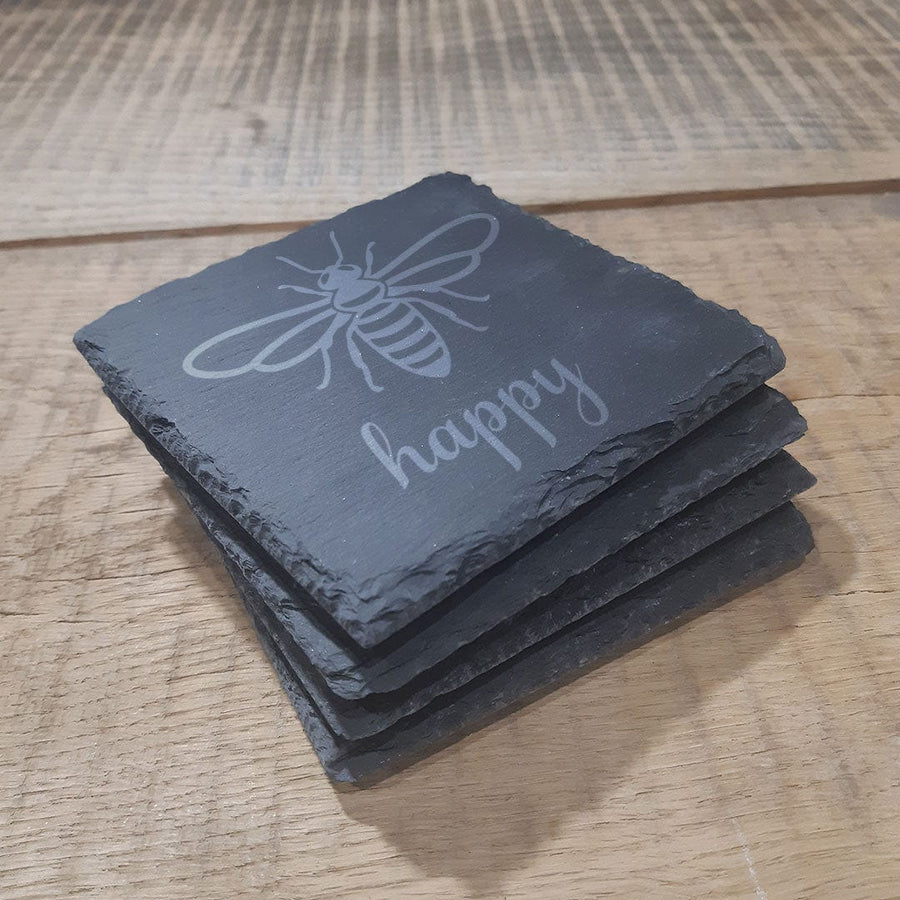 The Wood Bat Factory Decor TWBF "Bee" Slate Coaster Set