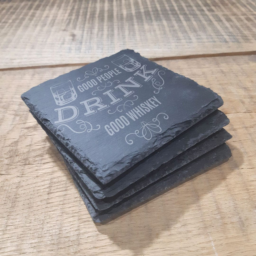 The Wood Bat Factory Decor TWBF Whiskey Themed Slate Coaster Set