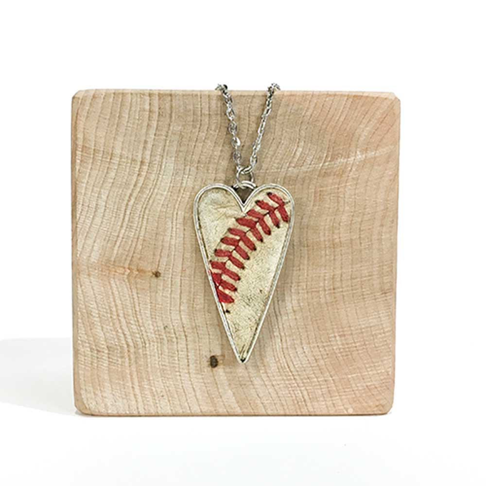 The Wood Bat Factory Necklace Up-Cycled Baseball Heart Pendant Necklace 20"