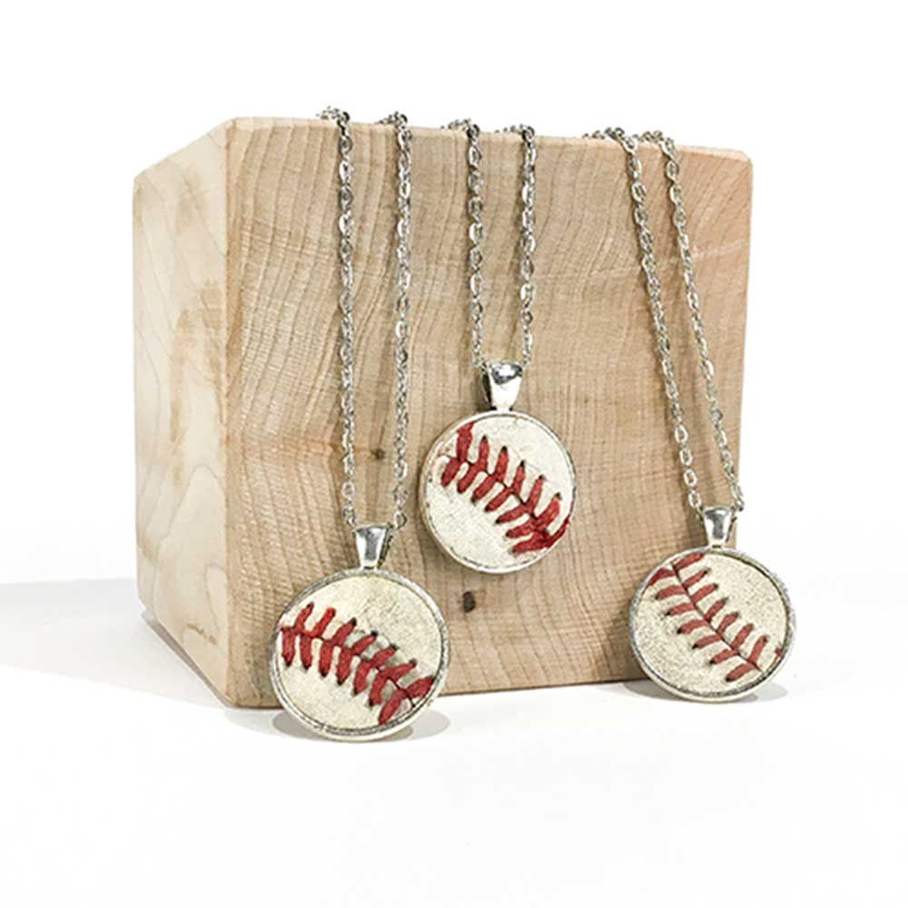 The Wood Bat Factory Necklace Up-Cycled Baseball Round Pendant Necklace 20"
